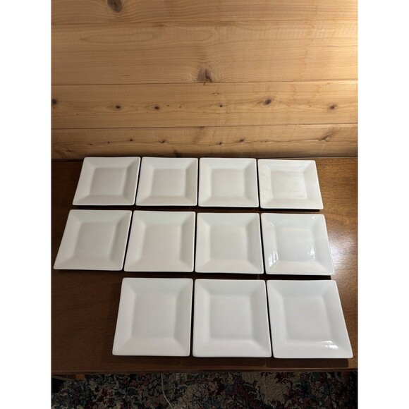 Plates Set of 11 Crate & Barrel Square 6X6” Flared White Appetizer Dessert Dish - Picture 7 of 8